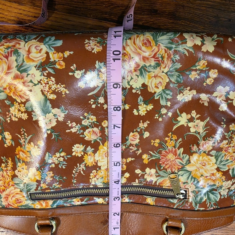 Patricia Nash Women Large Satchel Tan Leather Antique Rose Floral Handbag Purse - Picture 6 of 10